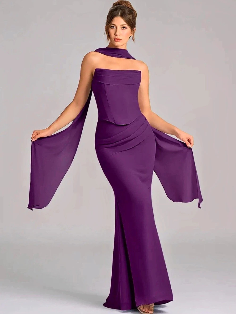 Azazie Sorrel Chiffon two piece GRAPE